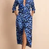 Alva Midi Shirt Dress In Bright Blue Leopard