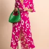 Alva Midi Shirt Dress In Oversized Leopard Cream On Magenta