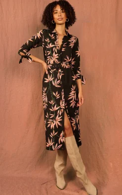 Alva Midi Shirt Dress In Bamboo Black Base