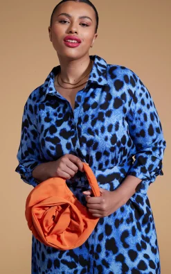 Alva Midi Shirt Dress In Bright Blue Leopard-Extended Sizing