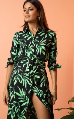 Alva Midi Shirt Dress In Tropic Green On Black