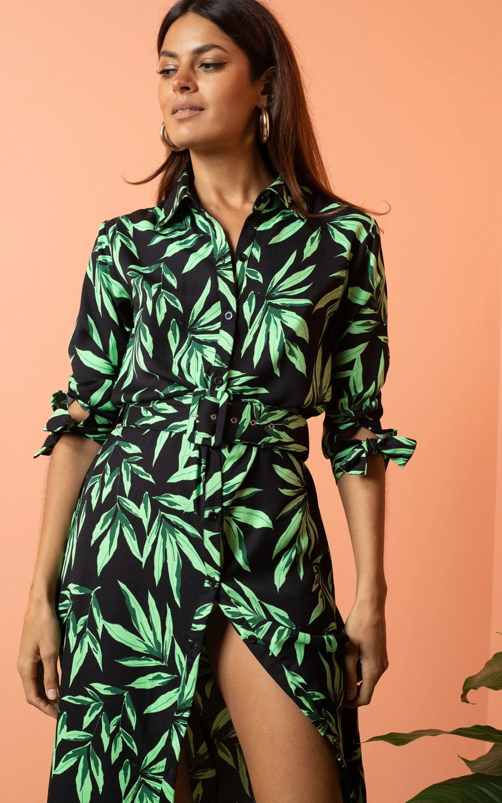 Alva Midi Shirt Dress In Tropic Green On Black