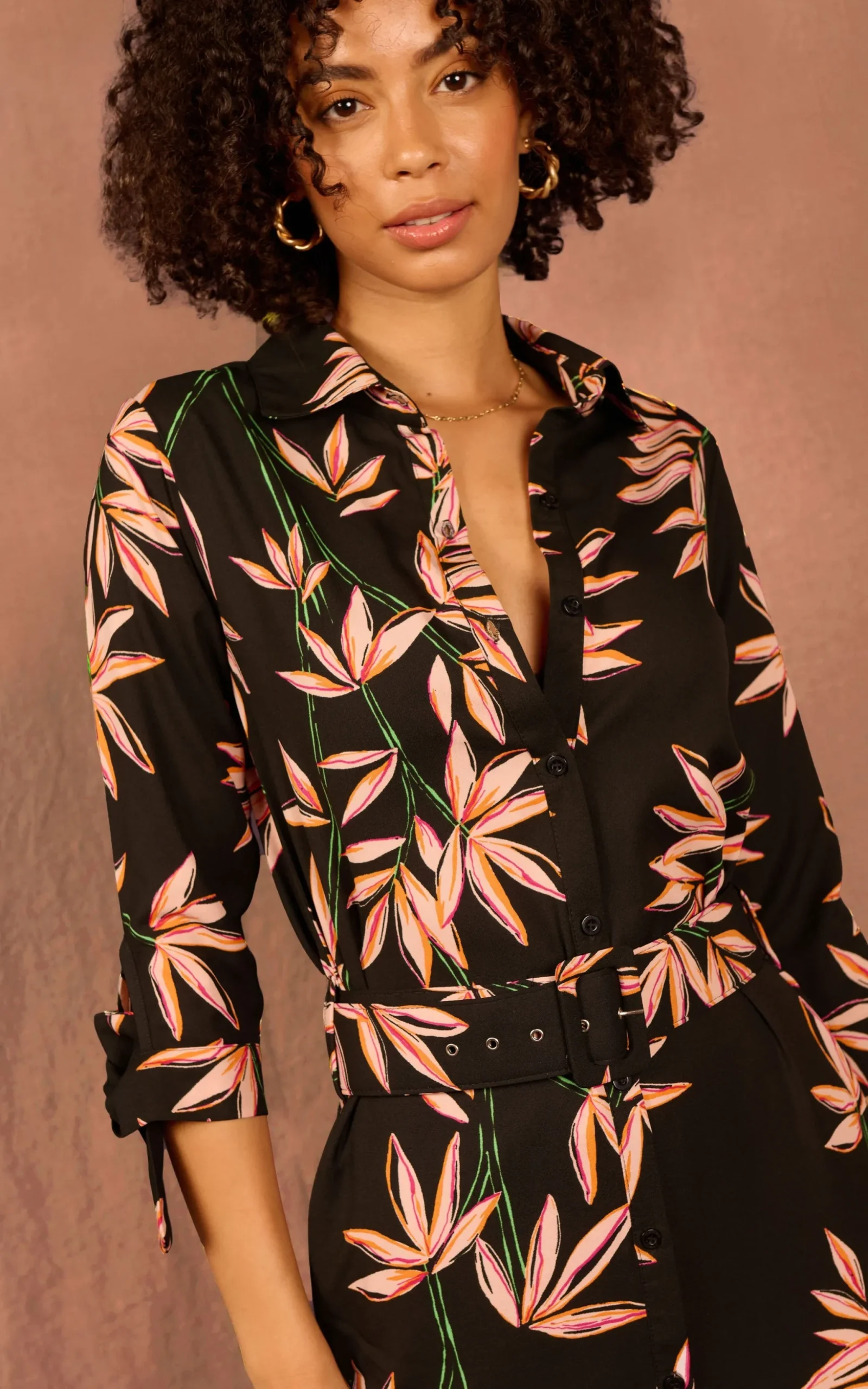 Alva Midi Shirt Dress In Bamboo Black Base