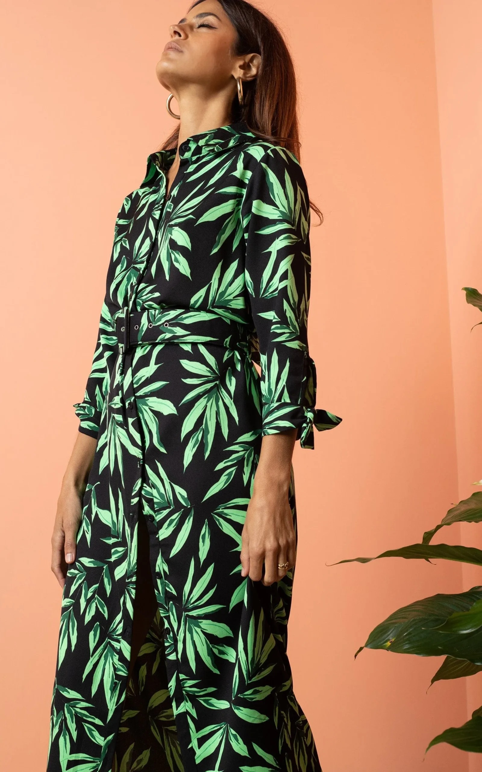 Alva Midi Shirt Dress In Tropic Green On Black