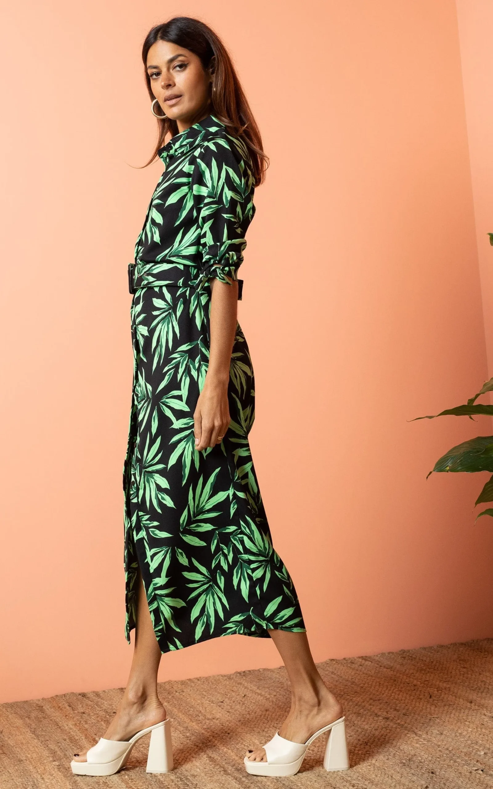 Alva Midi Shirt Dress In Tropic Green On Black