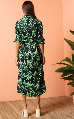 Alva Midi Shirt Dress In Tropic Green On Black