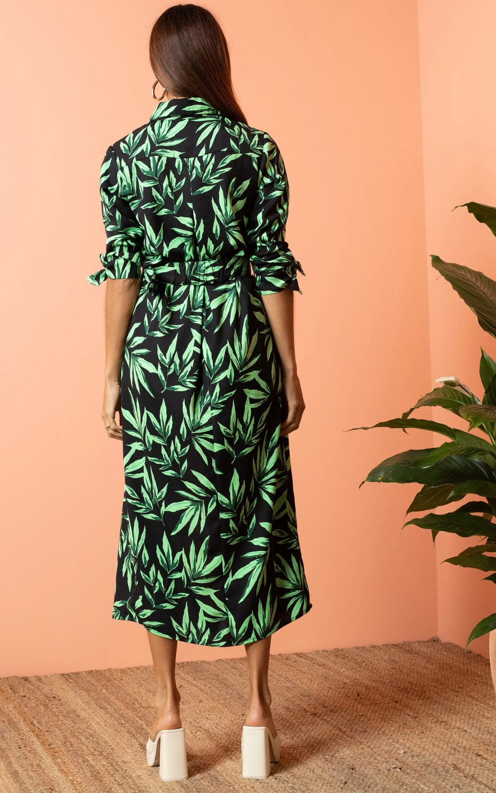 Alva Midi Shirt Dress In Tropic Green On Black