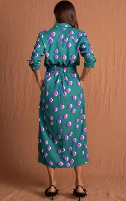 Alva Midi Shirt Dress In Polka Dot Purple On Green