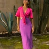 Arabella Linen Dress In Raspberry & Purple Mix
