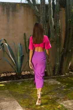 Arabella Linen Dress In Raspberry & Purple Mix