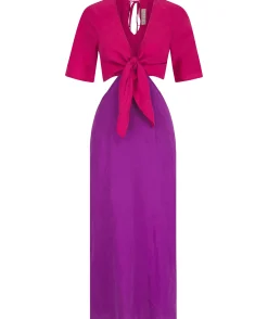 Arabella Linen Dress In Raspberry & Purple Mix