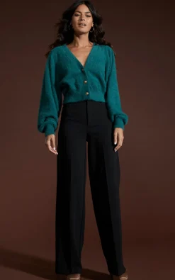 Ariana Cropped Cardigan In Forest Green