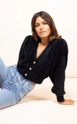 Ariana Cropped Cardigan In Black