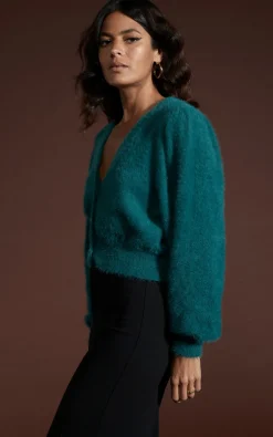 Ariana Cropped Cardigan In Forest Green