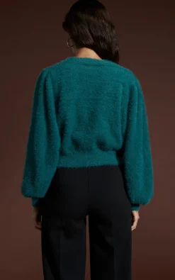 Ariana Cropped Cardigan In Forest Green