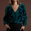 Bambino Cardigan In Black On Forest Green Leopard