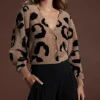 Bambino Cardigan In Black On Mocha Leopard