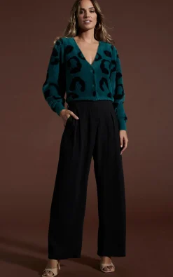 Bambino Cardigan In Black On Forest Green Leopard