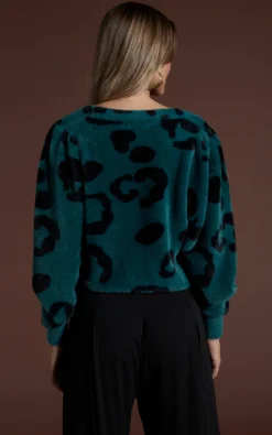 Bambino Cardigan In Black On Forest Green Leopard