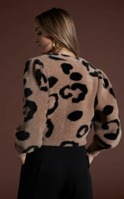 Bambino Cardigan In Black On Mocha Leopard