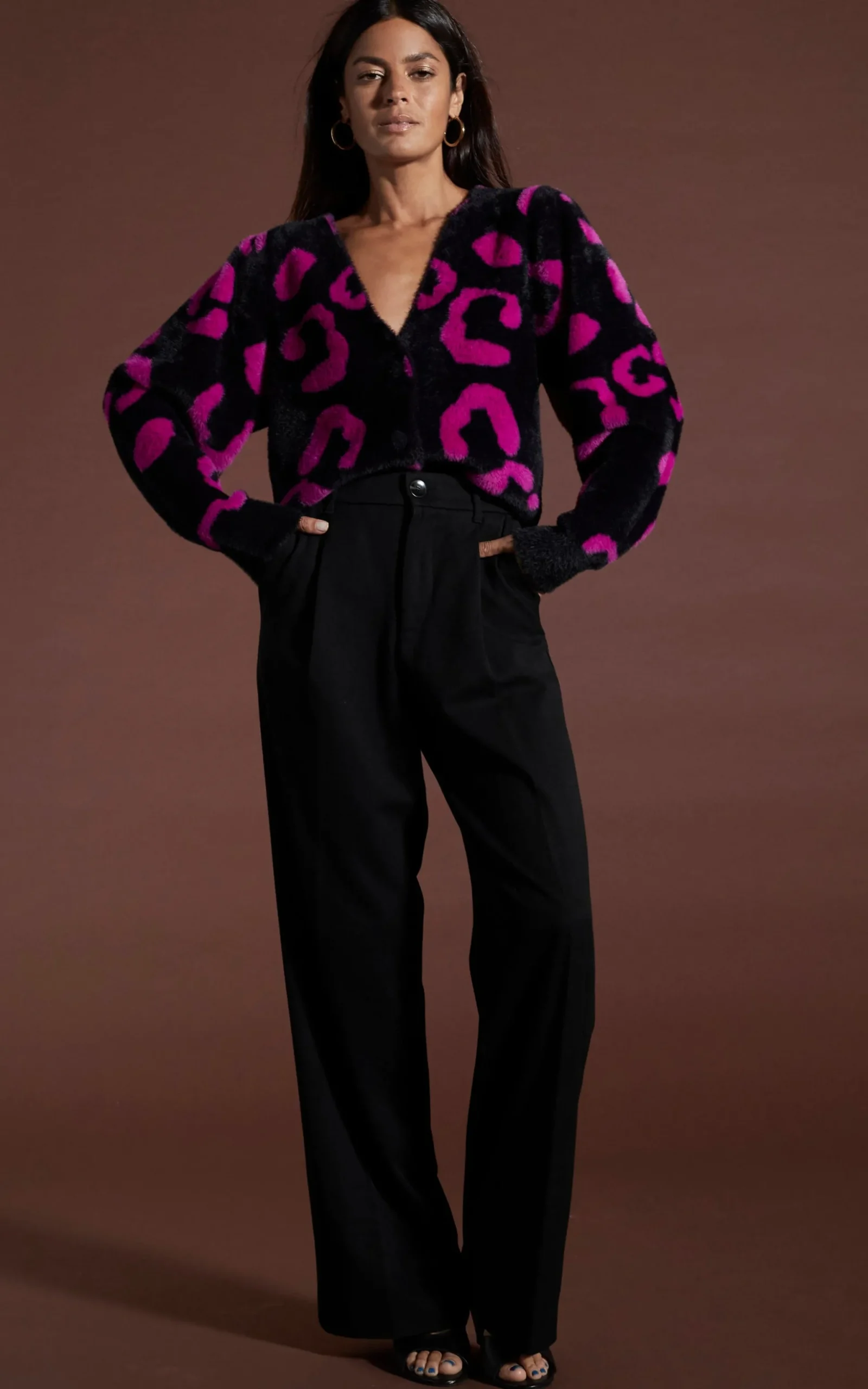 Bambino Cardigan In Cerise On Black Leopard