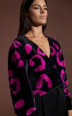 Bambino Cardigan In Cerise On Black Leopard