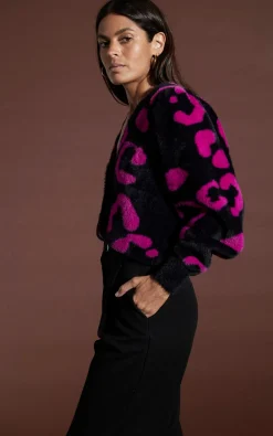 Bambino Cardigan In Cerise On Black Leopard
