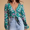 Betsy Tie Front Top In Green Tulip