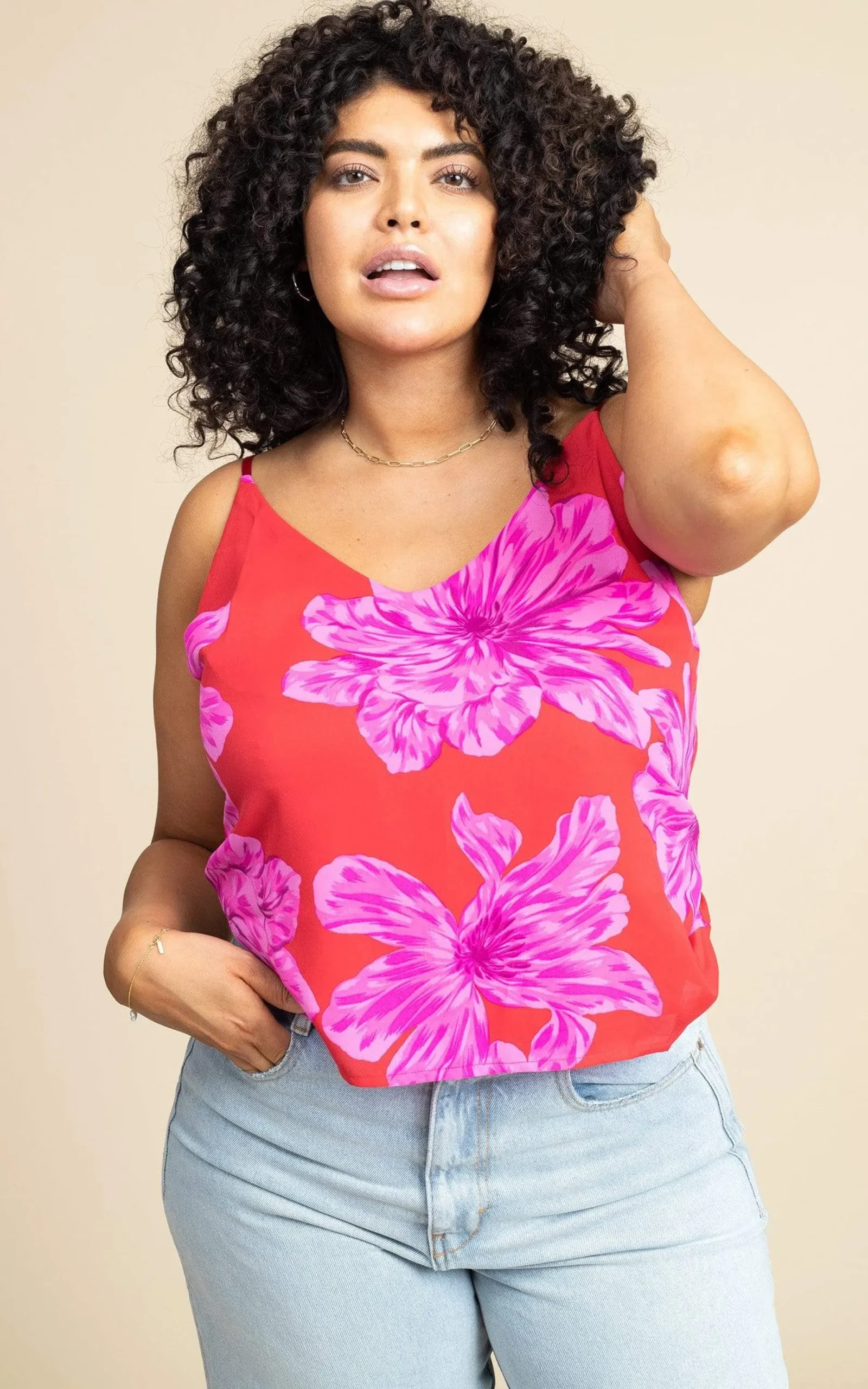Birdie Cami In Pink On Red Bloom
