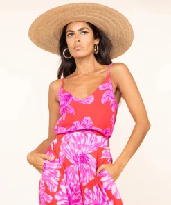 Birdie Cami In Pink On Red Bloom