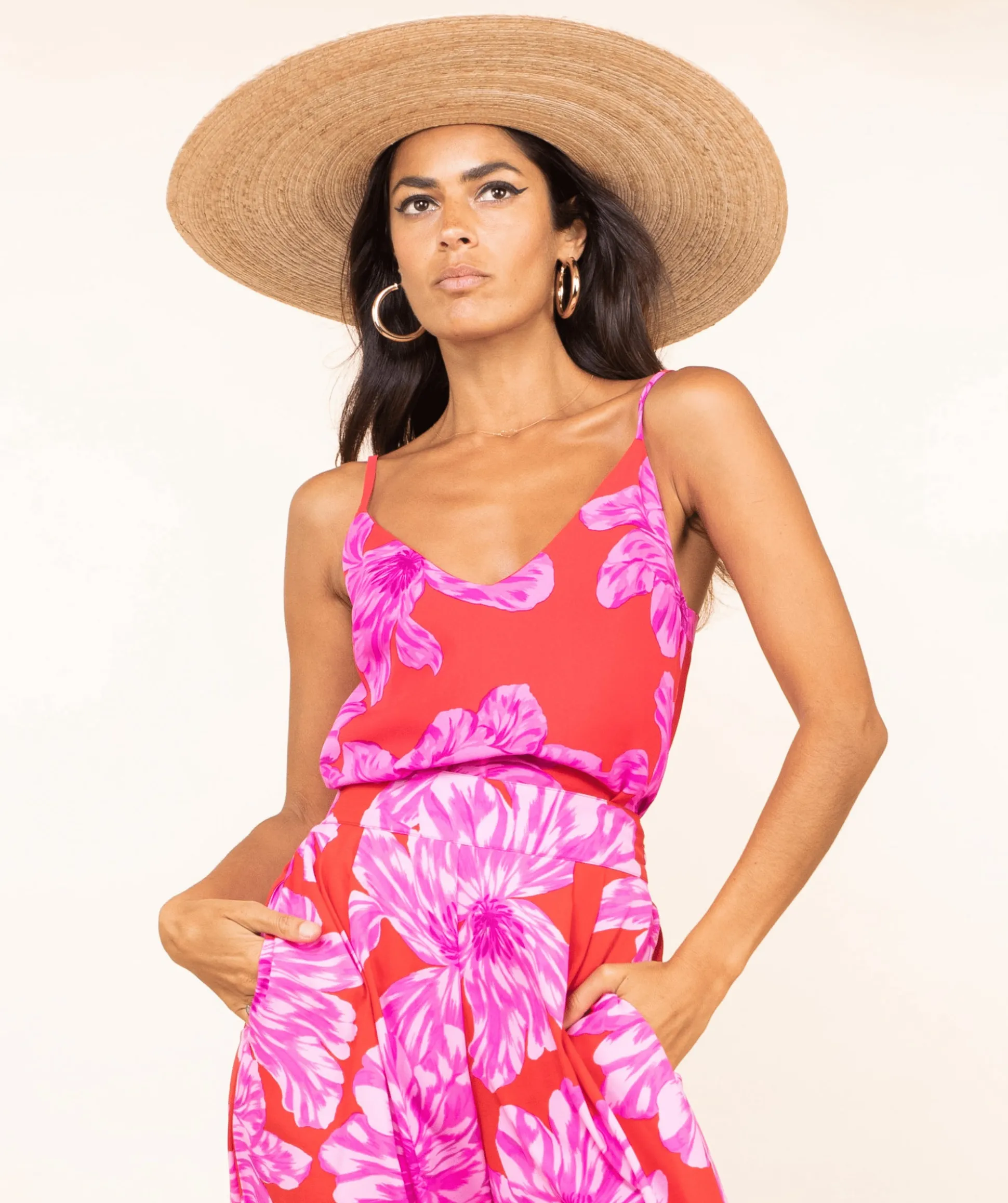 Birdie Cami In Pink On Red Bloom