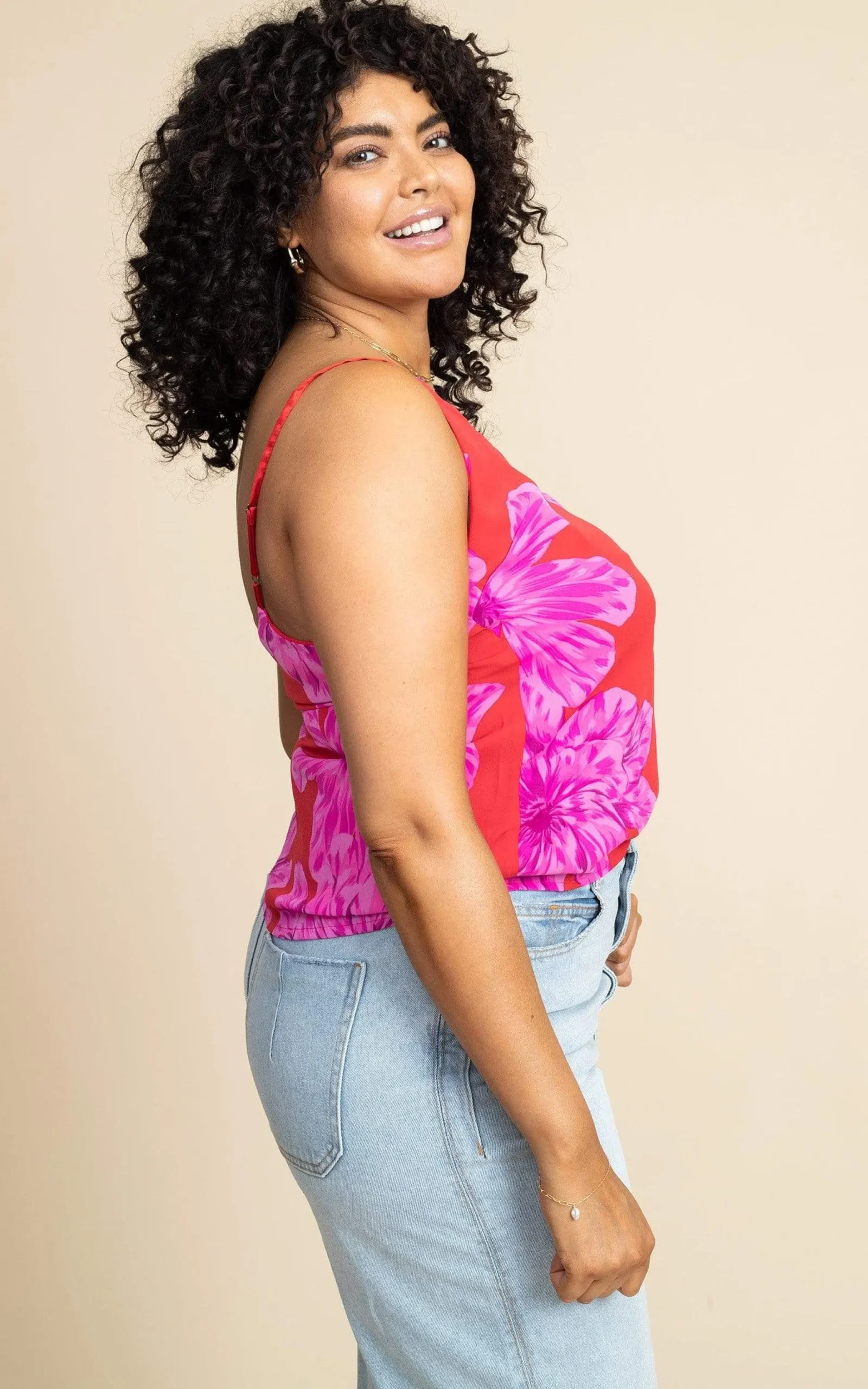 Birdie Cami In Pink On Red Bloom