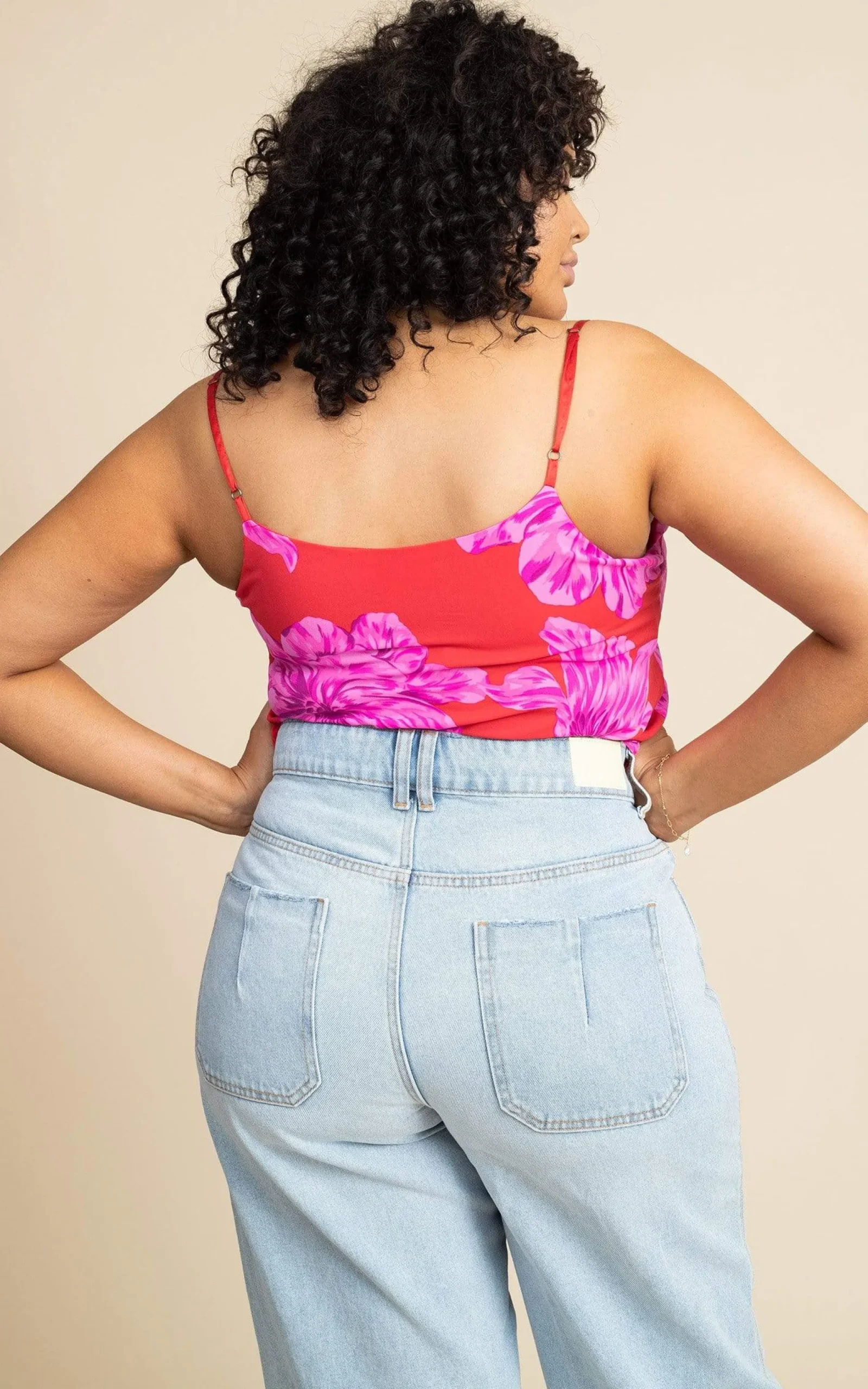 Birdie Cami In Pink On Red Bloom