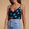 Birdie Cami Top In Polka Dot Blue On Black