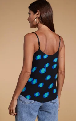 Birdie Cami Top In Polka Dot Blue On Black
