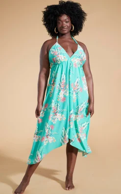 Boho Maxi Dress In Green Tropical