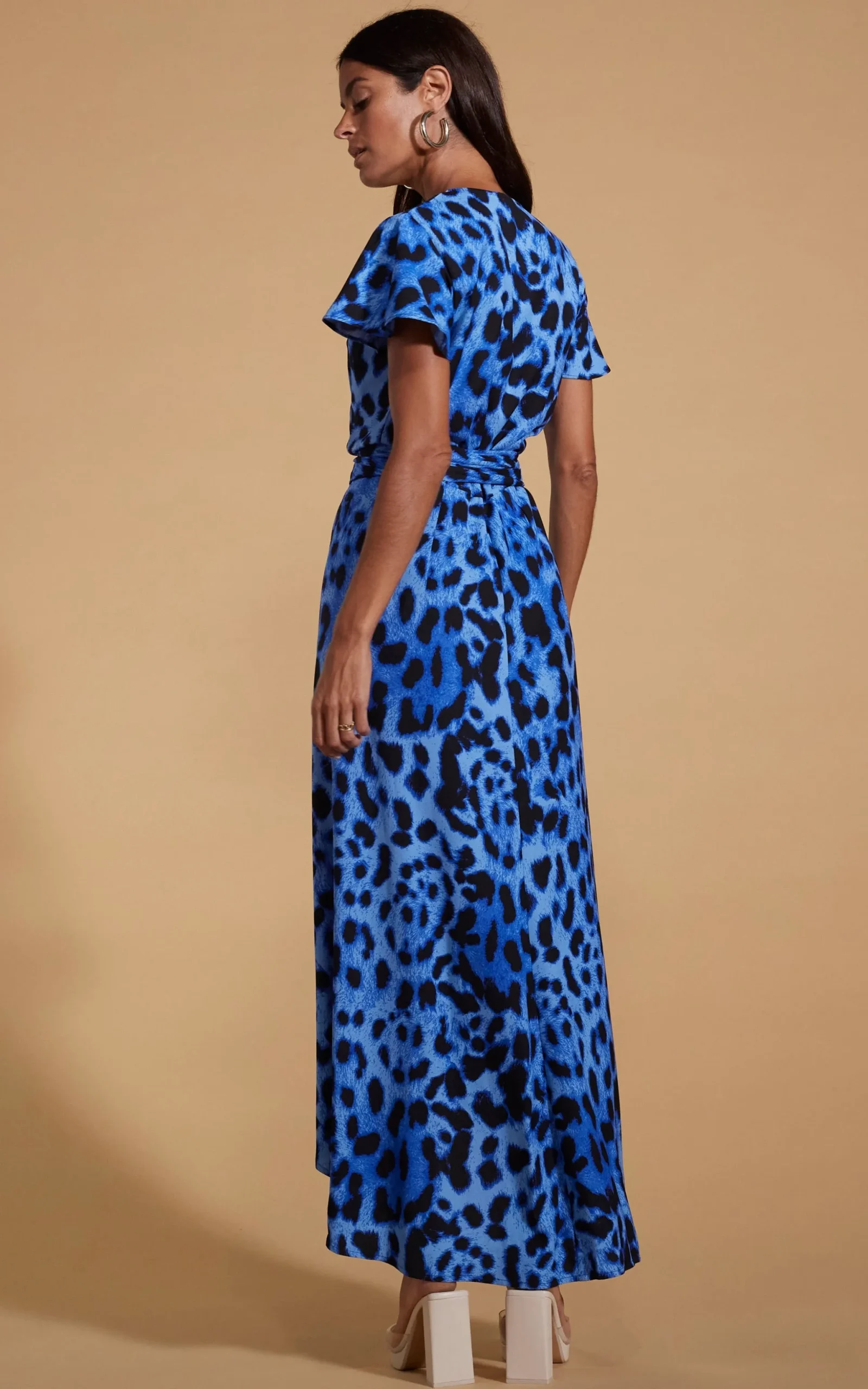 Cayenne Wrap Dress In Bright Blue Leopard