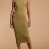 Cleo Pointelle Midi Dress In Khaki