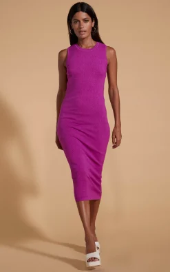 Cleo Pointelle Midi Dress In Purple