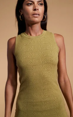 Cleo Pointelle Midi Dress In Khaki
