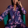 Cosmos Satin Long Leg Pj Set In Bamboo Navy Base