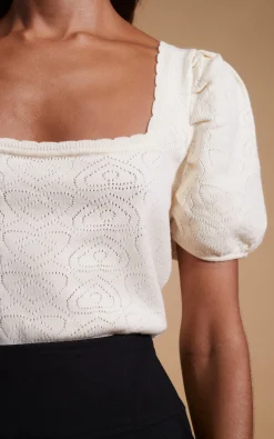 Daphne Pointelle Top In Cream