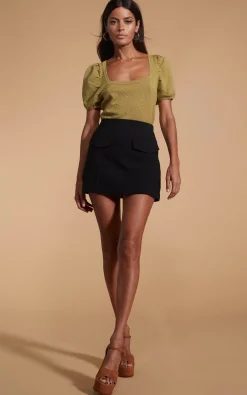 Daphne Pointelle Top In Khaki