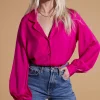 Dixie Balloon Sleeve Shirt In Magenta
