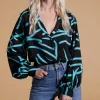Dixie Balloon Sleeve Shirt In Blue Strokes On Black