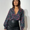 Dixie Balloon Sleeve Shirt In Abstract Pink On Green