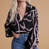 Dixie Balloon Sleeve Shirt In Pink Strokes On Black