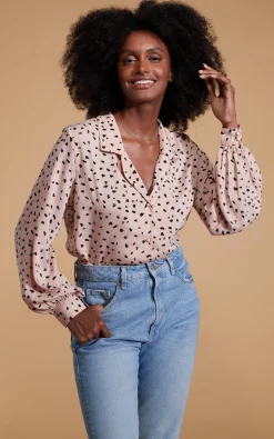 Dixie Balloon Sleeve Shirt In Abstract Black On Beige