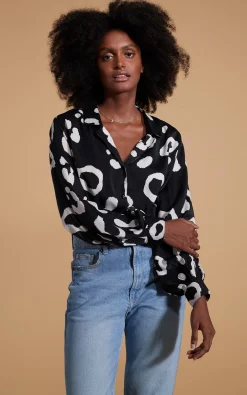Dixie Balloon Sleeve Shirt In Oversized Mono Leopard