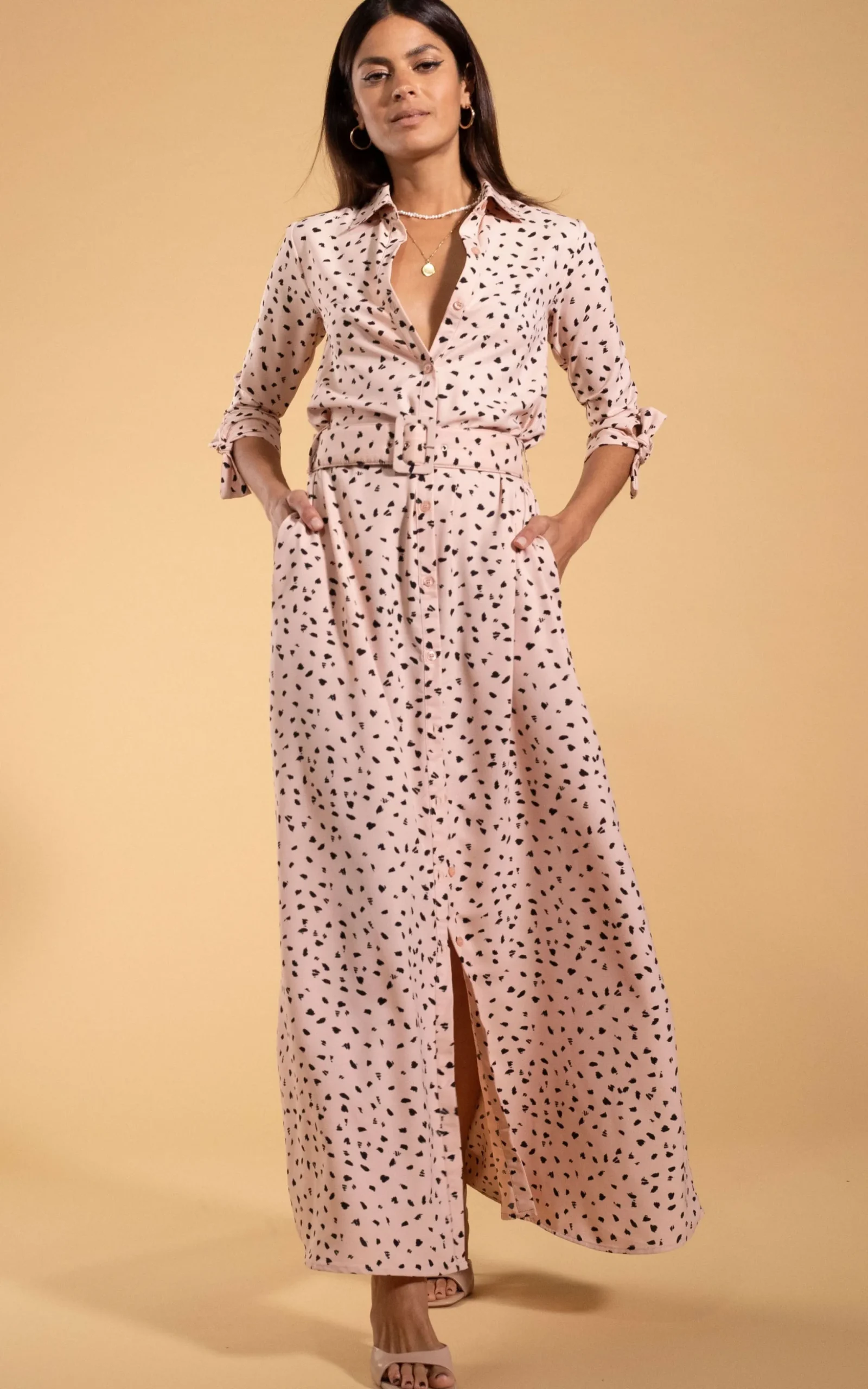 Dove Dress In Abstract Black On Beige